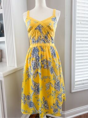 Spenser Jeremy Yellow Blue Floral Fit Flare Dress Size 4